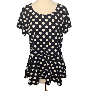 NWT Agnes Orinda Short Sleeve Polka Dot Top Navy Blue White 1X
